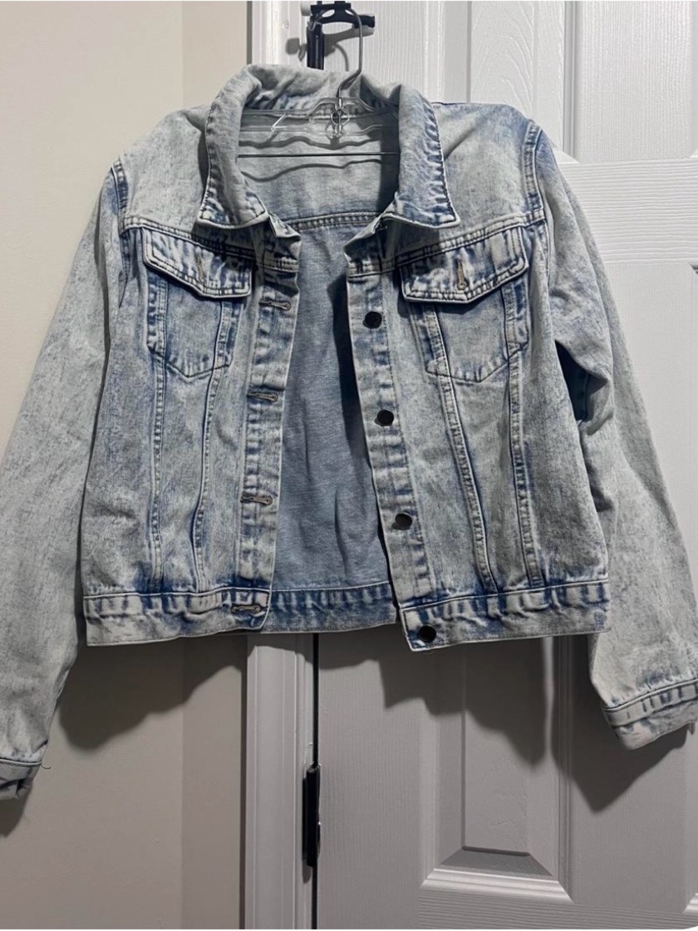 SHEIN Light Blue Acid Wash Denim Jacket for Women